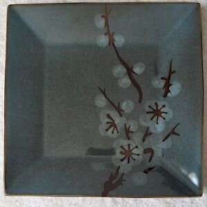 Pier 1 Imports Tranquil Square Plate Ceramic Cherry Blossom Blue 10.5"